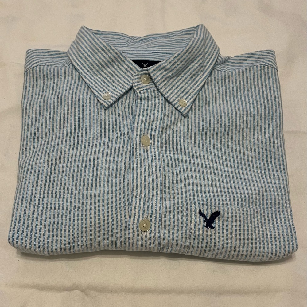 American Eagle Blue Striped Button-down Shirt with Logo, NWOT, M, Y2K